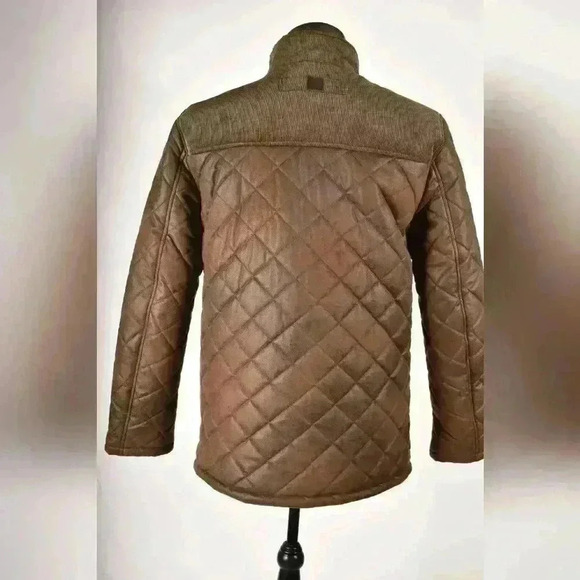 NWT RAINFOREST Brown Tan Faux Quilted  Diamond Suede Hooded Car Coat 40R Medium - Picture 3 of 12
